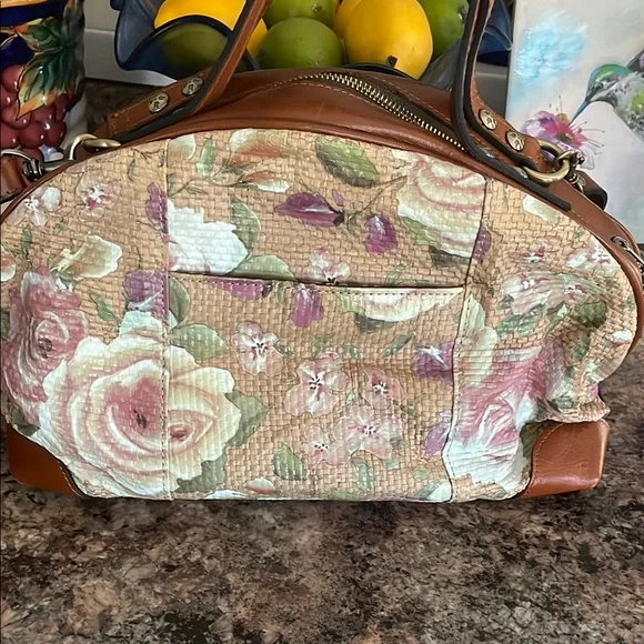 Patricia Nash Brown and Pink Floral Leather Shoulder Bag with Whimsical Design - Picture 4 of 9